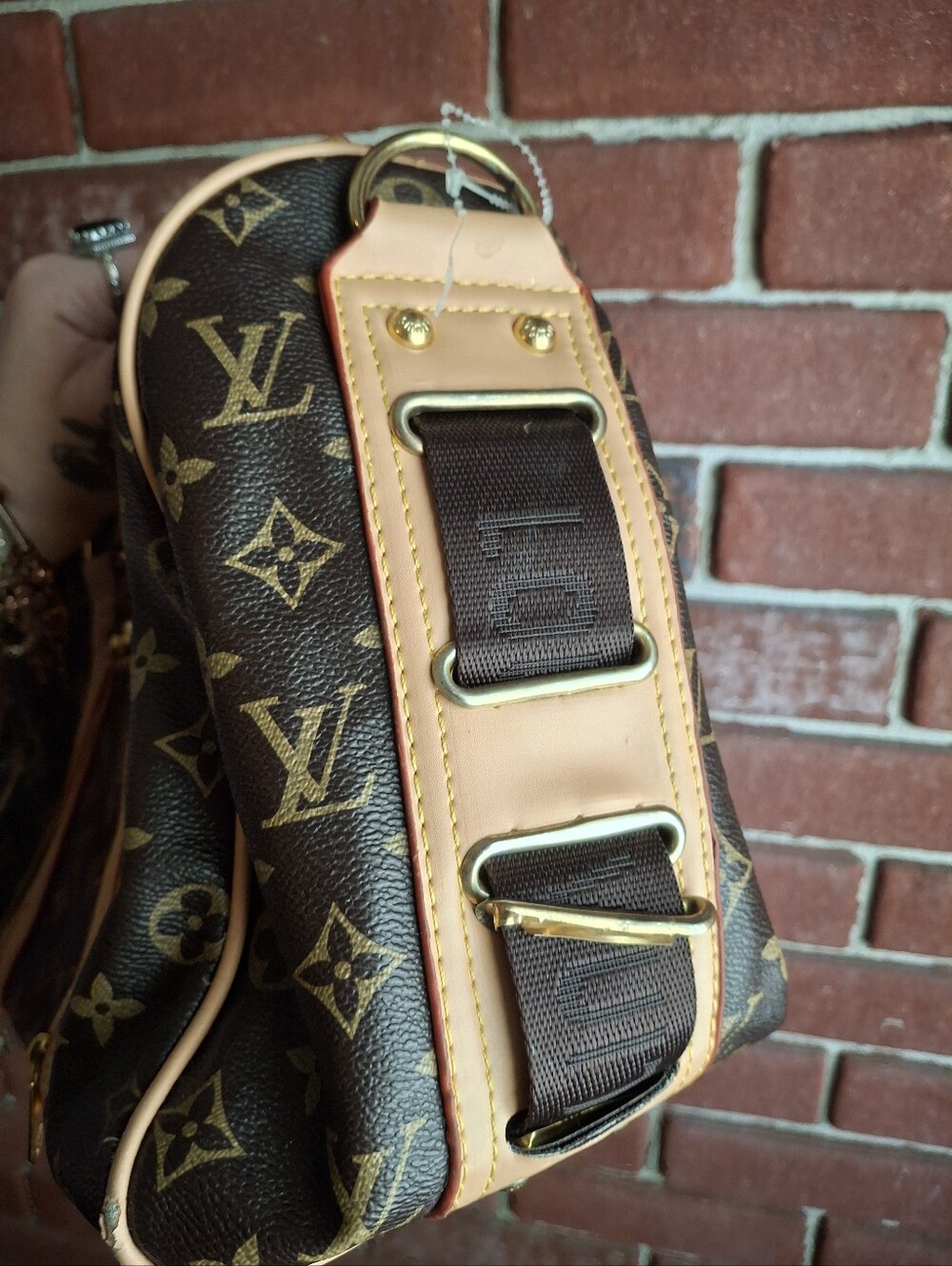 Designer Inspired Monogram Tote with Gold Plate and Tan Trim - Picture 6 of 8